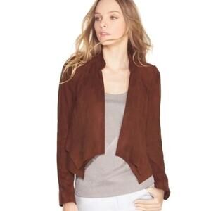 White House Black Market Suede Ruffle Jacket Size Small Mahogony Bown Fall